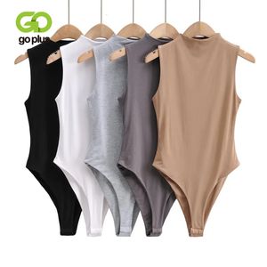 Macacões femininos macacão goplus bodysuit mulheres sexy sem mangas gola alta magro bodysuits preto branco tops bodys verano para monos de mujer damen c11505 230919