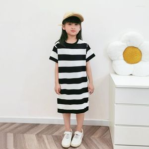 Girl Dresses Girls Summer Short Sleeve Dress Korean Version Fashion Kids Stripe Long T-Shirt For Age 4-13 Years Tops