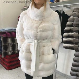 Kadın Kürk Sahte Kürk Gerçek Kürk Matar Kadın Kış Ceket Kadınlar Chinchilla Kürk Gerçek Rex Tavşan Kürk Matar Sıcak Kış Moda Stili L230920