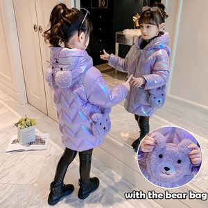 Down Coat 4-12 Year Girls Coat Fashion Long Down Jackets For Girls Winter Thick Warm Parkas Snowsuit Cute Bear Hooded Children's Outerwear 230919