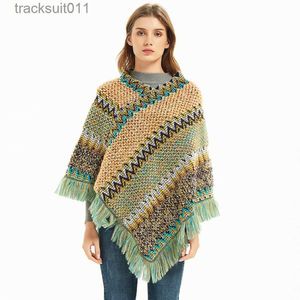 Women's Cape Wehello-Sleeved Szal dla kobiet Bohemian Poncho Capes Włókna akrylowe Cloak Autumn and Winter Tourism Lady New L230920