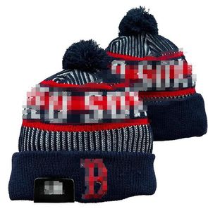 Red Sox Beanies Cap B Yün Sıcak Spor Örgü Şapkası Hokey Kuzey Amerika Takımı Çizgili kenar çizgisi ABD Koleft Pom Şapkalar Erkek Kadınlar