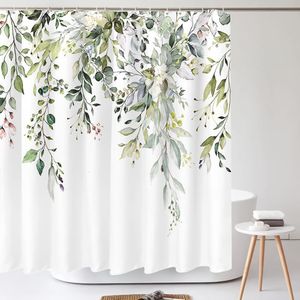 Cortinas de chuveiro verde eucalipto cortina de chuveiro à prova d'água poliéster impresso divisória de banheiro cortina decorativa com gancho de plástico 230919