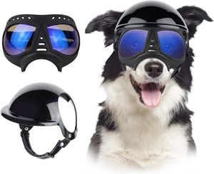 Hundkläder Atuban hjälm och solglasögon för hundar UV -skyddsglasögon Sporthatt Big Windproof Snowproof Pet Riding 230919