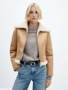 Women's Fur RR2789 Streetwear Double-Faced Cropped Waistcoat Faux Teddy Jackets Lined Coats Long Sleeve Shearling Winter Coat