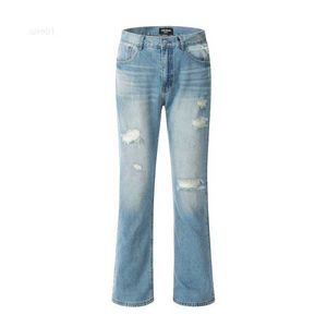 Marka mody High Street Washed Blue Small Otwór uszkodzony prosta metra mikro rogu swobodne jeansjs9w