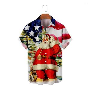 Mäns avslappnade skjortor Klassisk juldesign för män Santa Claus tryck kort ärm sommarstrandsemester