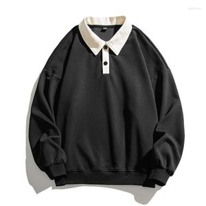 Herrtröjor hoodie för män polo krage tröja färgblock streetwear pullover unisex höst vinter jumper gamla pengar estetiska svett