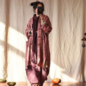 Trench da donna Autunno Donna Cotone Lino Cappotto stile cinese Capispalla da donna Giacca a vento Abiti tradizionali Lunghi Vintage 230920