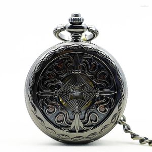 Relógios de bolso tradicionais chineses, relógio mecânico com nó, preto, retrô, corrente steampunk, colar, acessórios, relógio, presente