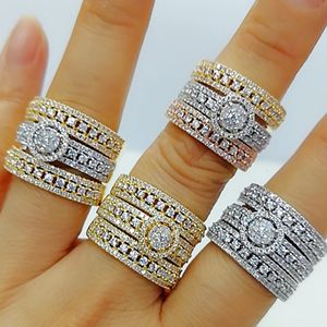 Anéis de casamento Godki Luxo 3 em 1 Empilhável para Mulheres Noivado Jóias Cubic Zirconia CZ Acessórios 230920