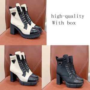 Designer Boots High Heel Boots Black Lace up Non slip Womens Thick Sole High Heel Shoes Luxury Triangle Decoration Thick Heel Martin Boots