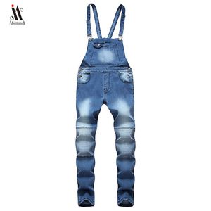 Hip Hop Fashion Men's Ripped Jeans Jumpsuits Hi Street Ejressed Denim Bib Overalls For Man Suspender Pants Size S-XXXL243B