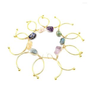 Bangle 10pcs Wire Wrap Natural Raw Stone Lapis Lazuli Amethysts Fluorite Crystal Open For Women Jewelry