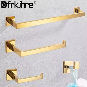 Bath Accessory Set Bathroom Gold Polished Hardware Set Stainless Steel Robe Hook Towel Bar Toilet Roll Paper Holder Towel Ring Bathroom Accessories 230920