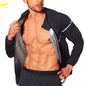 Herren-Körperformer LAZAWG Herren-Saunajacke zum Abnehmen, Reißverschluss, dünnes Schweißoberteil, langärmelig, zum Abnehmen von Fett, Körperformer, Übung, Sportbekleidung 230919