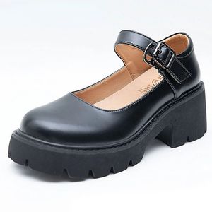 Klänningskor Mary Jane Female Summer Thin Section Gentle Tjock-Soled Thick-Heeled Small Leather Shoes Retro British Style 230920