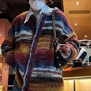 Men's Sweaters Retro Striped Knitted Sweater Versatile Unisex Casual Autumn Winter Loose V-Neck Cardigan For Men Women