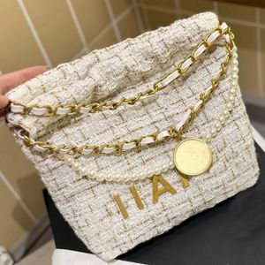 Saco de designer de luxo pérola metal corrente saco de compras de lã saco de metal ouro cabide nas axilas saco grande capacidade bolsa de ombro bolsa bolsa crossbody ombro