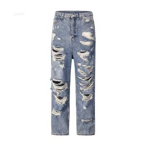 Chaopai Big Hole Estendido Gordura Solta Tubo Reto Jeans Masculino Rock Hiphop Mendigo Pantsyxu3