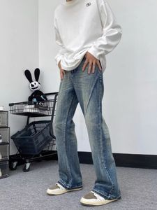 Мужские джинсы Y2k, модные свободные повседневные прямые мужские брюки из потертого денима, 230920