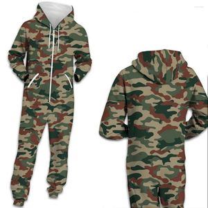 Kvinnors hoodies kvinnor kamouflage tryckt loungewear pyjamas unisex lös huva blixtlås öppna sömnkläder onesies för vuxna varma jumpsuits