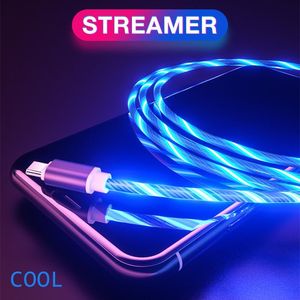 Cavo di tipo C che scorre bagliore LED 2.4A Cavi TPE Streamer luminosi Cavo di ricarica micro USB per Huawei Samsung Xiaomi Cavo Android