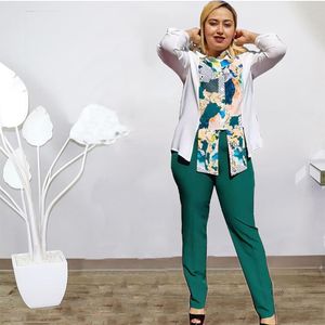 Plus size Dresses Size African Apparel Mom's Multi Picture Printed Hanging Sleeve Panel White Top with Solid Pants Casual Set 230919