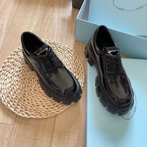 23s Designer Mulheres Casual Vestido Sapatos Loafer Plataforma Monólito Mocassins De Couro Escovado Lace Up Round Toe Cunha Oxfords Senhora Sapatos Preto Patente Lether Tamanho 35-41Box