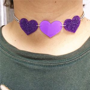 Nuova collana girocollo con cuore color pesca Glitter Pruple per donna Accessori per gioielli con catena moda donna249J