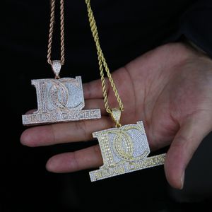 Hip Hop Iced Out Carta Pingente Item DC Diamante Inglês Moda Punk Rap Colar Legal