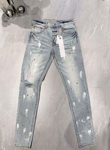 Herren Jeans Modemarke Herren Hellblaue Jeans Handmade Paint Slim Freizeithose 230920