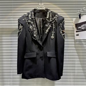 Kombinezony damskie Borvemays Diamonds Flower Blazer Temperament luźne kołnierz jednokierunkowy 2023 Autumn Płaszcz WZ5609