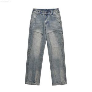 Jeans larghi e slim alla moda da uomo vintage dell'industria pesante americana alla moda Pantaloni con doppia registrazione al ginocchio a gamba drittacnnv