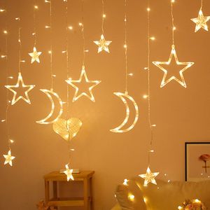 Decorações de Natal LED Estrela Lua Cortina Luzes De Fadas Garland String Home Quarto Decoração Festa Ano Luz 230919