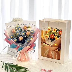 Christmas Decorations Creative Flowers Bouquet Handwoven Flower Finished Crochet with Portable Paper Bag Party Decoration Gift 230919