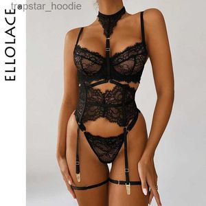 Sexy Set Ellolace Underwear Sexy Lingerie 3-Pieces Transparent Bra Lace Suit Sexy Garter Belt With Stockings Woman Erotic Intimate L230920
