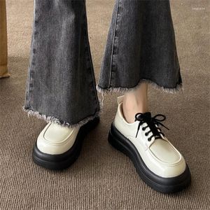 Dress Shoes 2023 Women's Spring And Autumn British Style Lace Up Thick Sole College Casual Small Leather Single Shoe