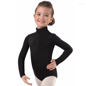 Stage Wear Kids Spandex Ballet Dance Costumes For Teens Mock Neck Gymnastics Suit Girls Clothes Long Sleeve One-piece Bodysuit Nylon