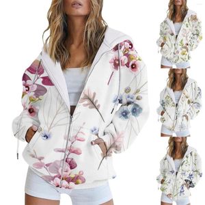 Hoodies femininos moda outono e inverno crescimento vertical flor impressão casual bolso manga longa camisola com capuz de malha para mulher