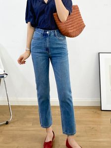 Damenjeans Circyy Frauen Hohe Taille Gerade Knöchellange Hosen Frühling 2023 Korean Navy Blue Denim