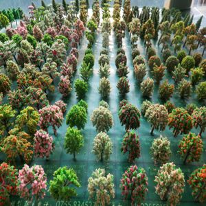 Gun Toys 50pcs lot Architecture Mini Plastic Model 2 15cm Color Tree For Ho Train Layout Railway Building 230920