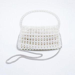 Evening Bags 2023 Handwoven White Pearl Ladies Handbag Vintage Simple Handmade Beaded One Shoulder Crossbody For Woman Customization