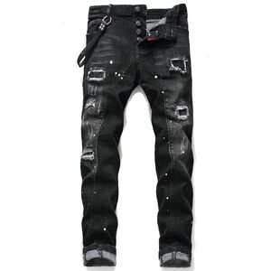 Мужские джинсы. Легкие роскошные облегающие рваные черные джинсы. Высококачественные белые потертые повседневные джинсы. Стильные сексуальные уличные джинсы с царапинами; 230920