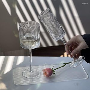 Wine Glasses Transparent Textured Goblet Champagne Cocktail Fruit Glass Cup Juice Bubble Cold Drink Household Red Kitchen Drinkware