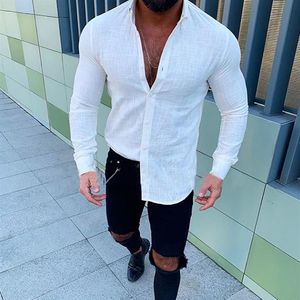 Camisa masculina nova magro ajuste camisas de linho masculino sexy com decote em v camisa de linho topos effen cor longo mouw camisas de linho m-3xl295s