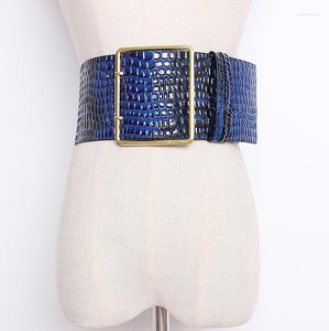 Bälten Kvinnor Runway Fashion Crocodile Pu Leather Cummerbunds Female Vintage Dress Corsets Waistband Decoration Wide Belt R1268