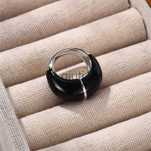 Band Rings French Ins Black Circular Drop Glaze Patchwork Wide Ring WOMEN Niche Personality Simple Metal Fashion Temperament Charm Jewelr x0920