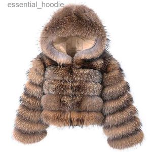 Women's Fur Faux Fur Maomaokong 2022 Natural Real Raccoon Fur Coat With Hat Women's Winter Fur Jacket Luxury Leather Fur Female Clothes L230920