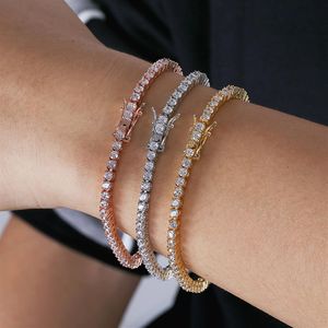 Corrente de tênis europeia e americana hip hop maré marca pulseira masculina micro incrustada com zircão 3mm pulseira211n